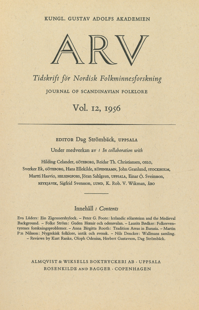 Arv - Scandinavian Yearbook of Folklore Vol. 12 - 1956