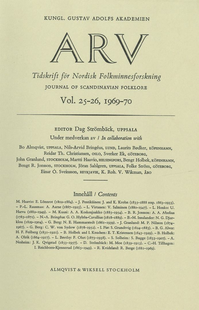 Arv - Nordic Yearbook of Folklore Vol. 25–26, 1969–70