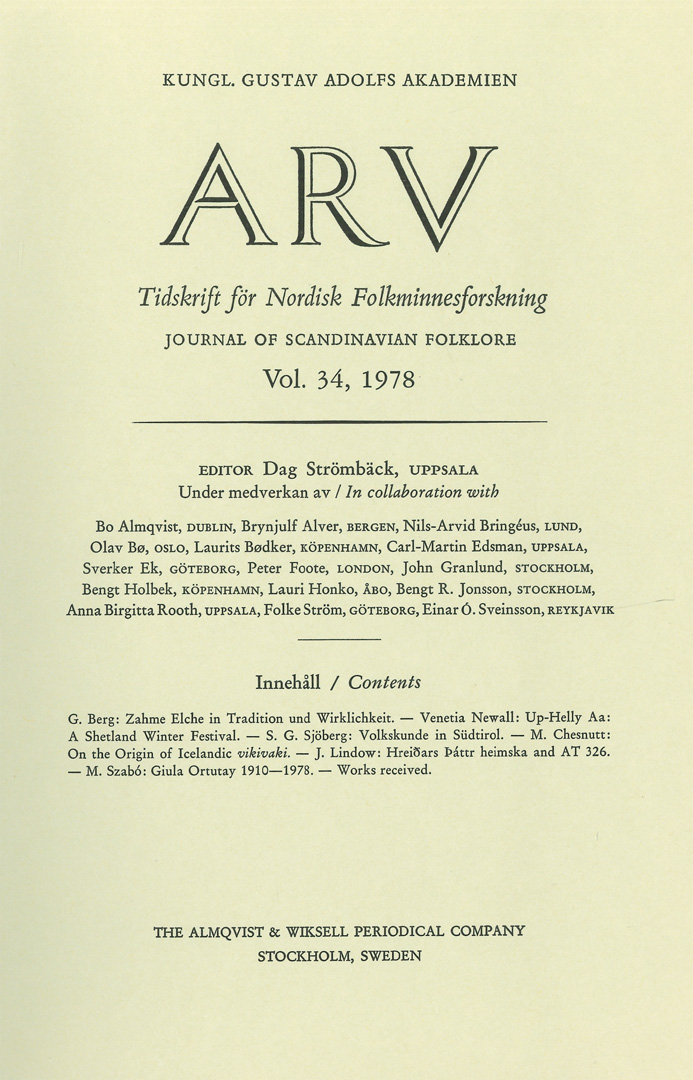 Arv - Scandinavian Yearbook of Folklore Vol. 34 - 1978