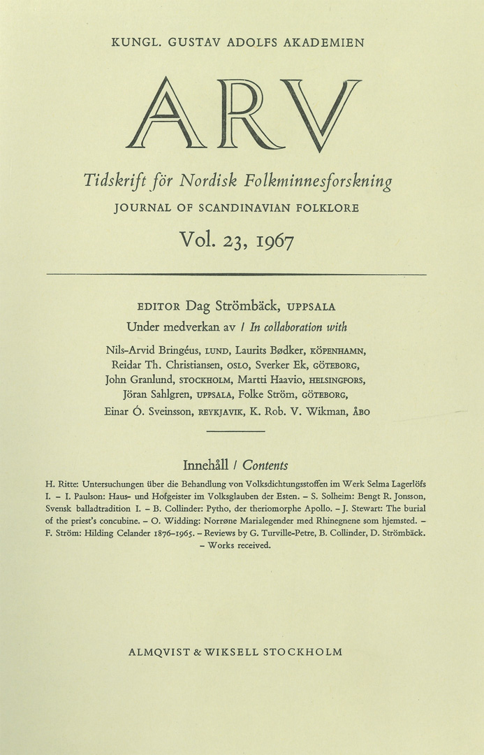 Arv - Scandinavian Yearbook of Folklore Vol. 23 - 1967